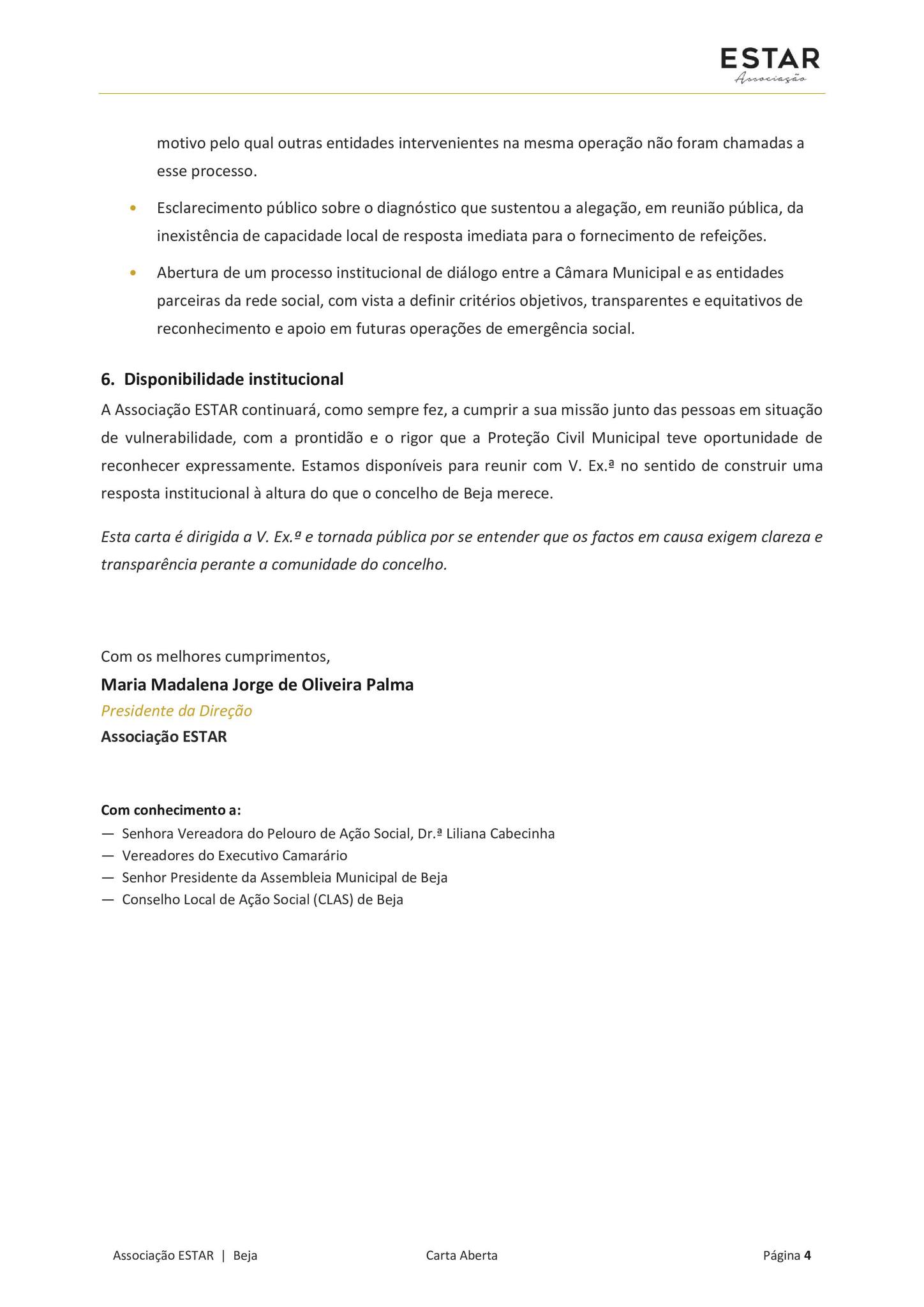 ESTAR: Carta Aberta à Câmara Municipal de Beja